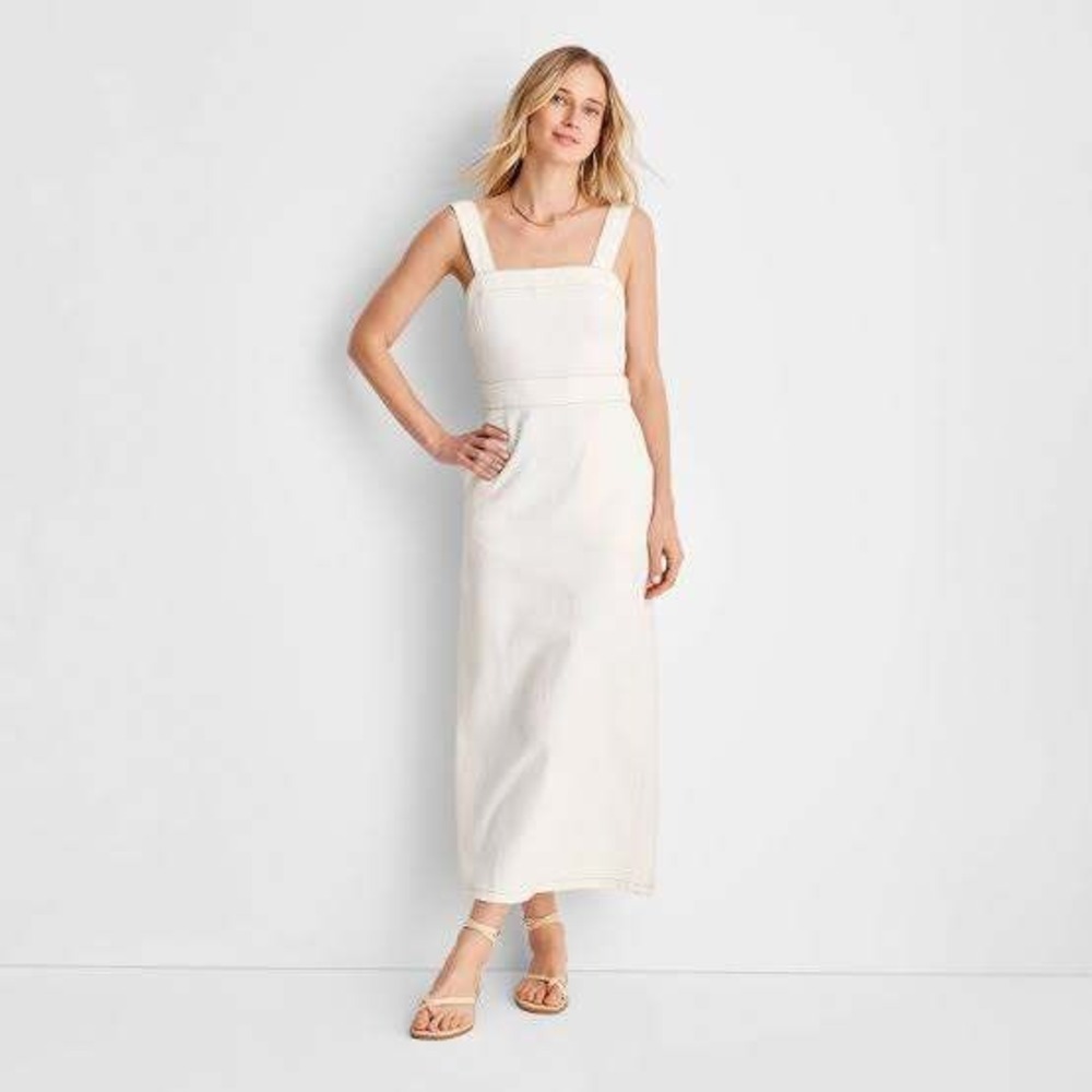 Future Collective Jenny K Lopez Sleeveless Tie Back Ecru Denim Midi Dress